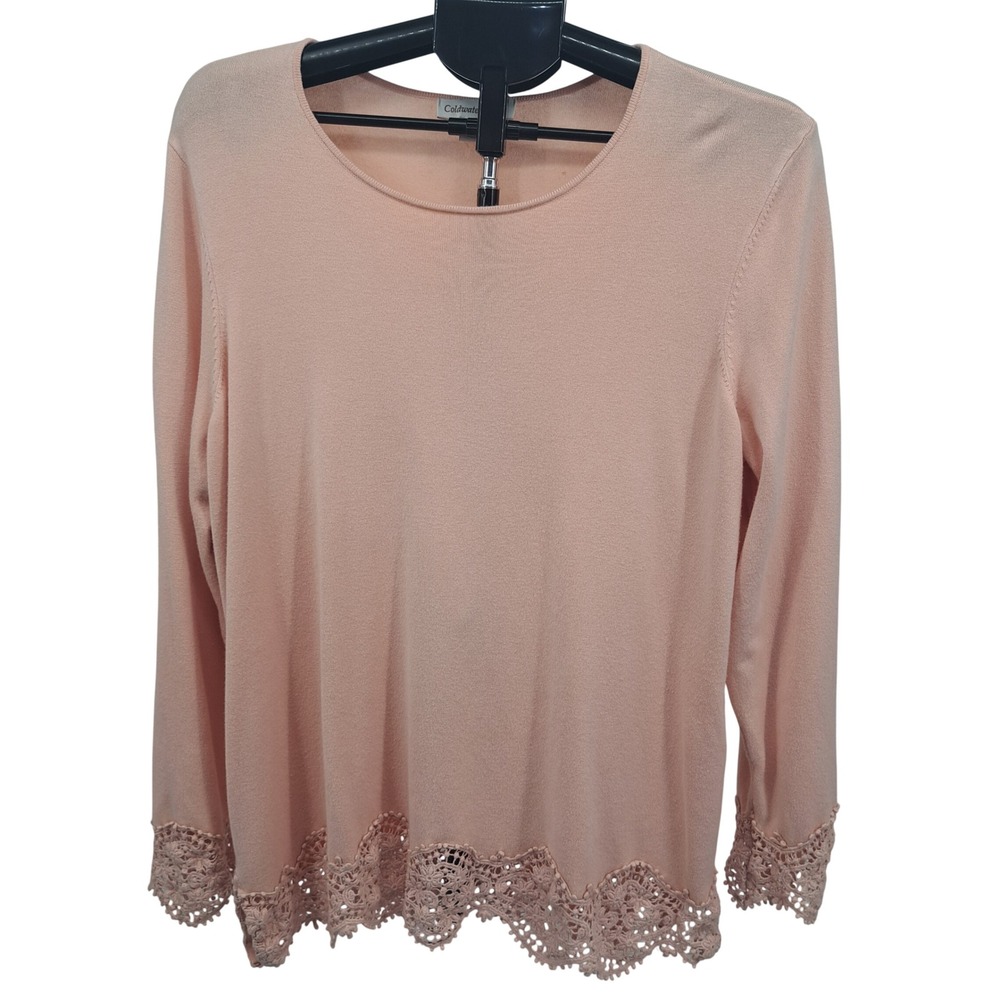 Coldwater Creek Peach Lace Trim Long Sleeve Knit Top 1X Boho Cottagecore